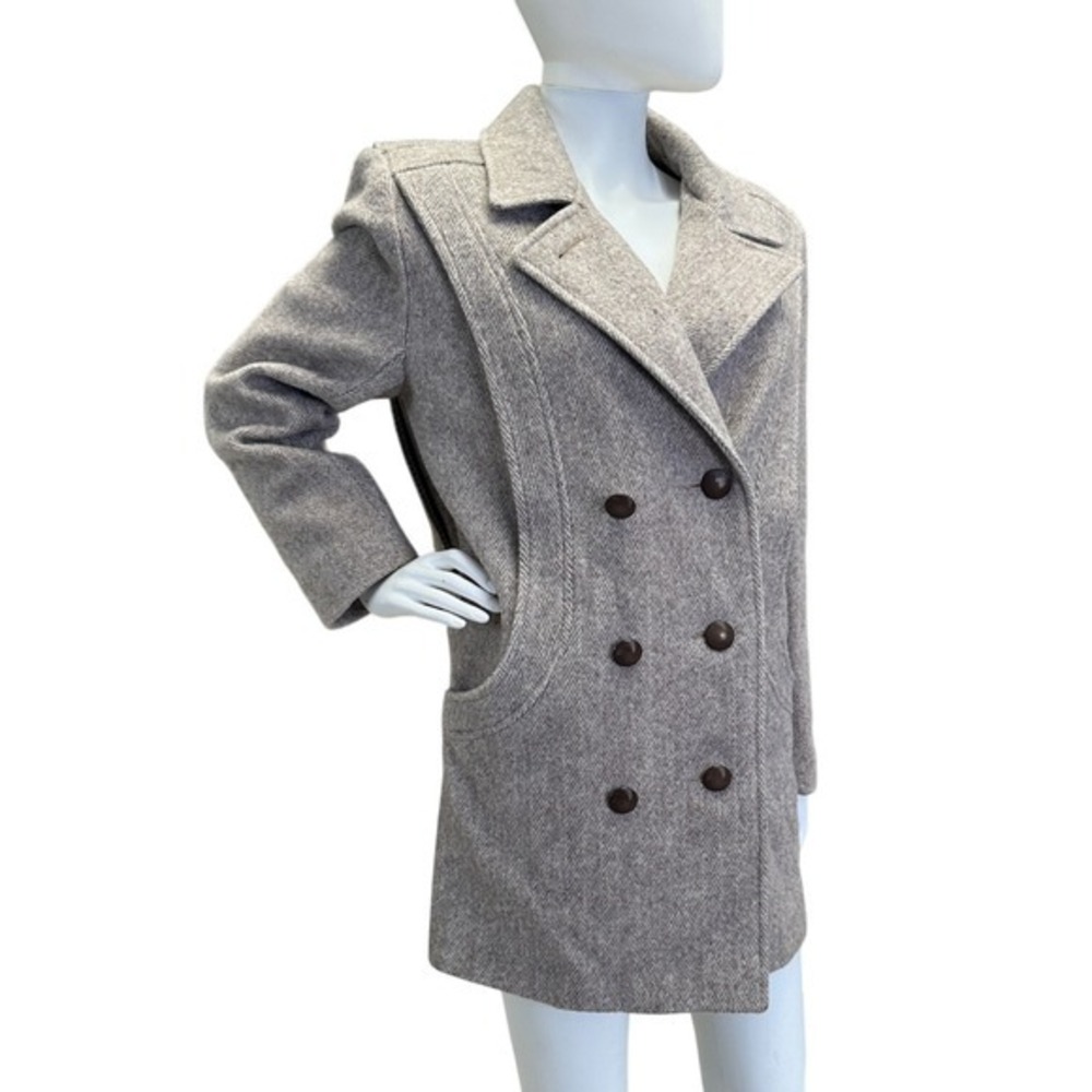 Vtg 80s Wellington Fashions Womens Herringbone Double Breasted‎ Wool Winter Coat